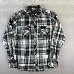 Buckle Black Label Plaid Shirt Mens XL Teal Embroidered Western Cowboy Button Up